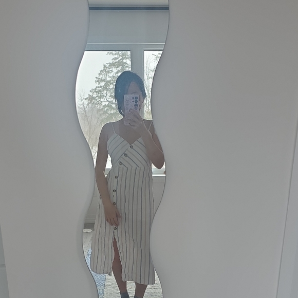 Dresses & Skirts - Striped White Sleeveless Button-Front Midi Dress